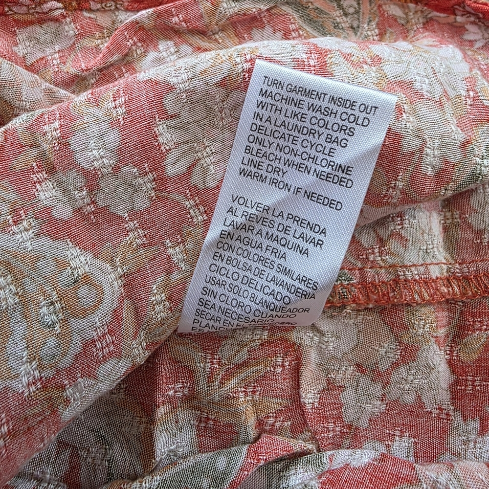 Democracy Orange Floral Flutter Sleeve Peasant Blouse Top Size S - Picture 5 of 8